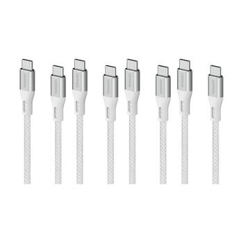 4PK Comsol USB-C To USB C Braided Data Transfer Charge Cable White 3m