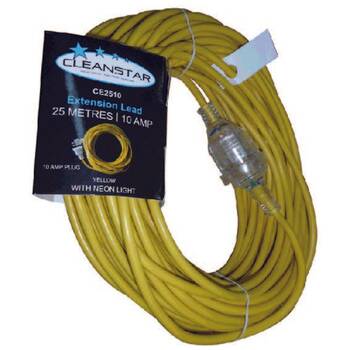 Cleanstar 25m Extension Lead 10 Amp W/ Illuminated Socket & Plug Yellow