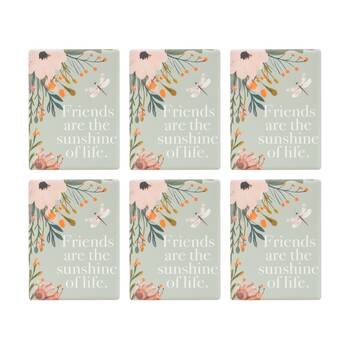 6PK Cottage Grove Friends Ceramic Magnet Embossed Design Sage 6x8cm