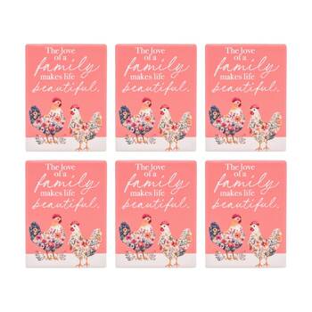 6PK Cottage Grove Family Ceramic Magnet Embossed Design Pink 6x8cm