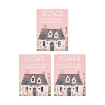 3PK Cottage Grove Home Ceramic Magnet Embossed Design Pink 6x8cm