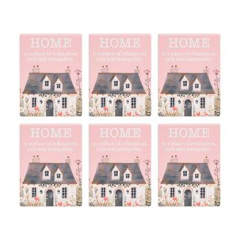 6PK Cottage Grove Home Ceramic Magnet Embossed Design Pink 6x8cm