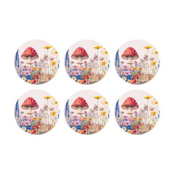 6PK Cottage Grove Mushrooms Ceramic Coaster Embossed Design Cork Backing