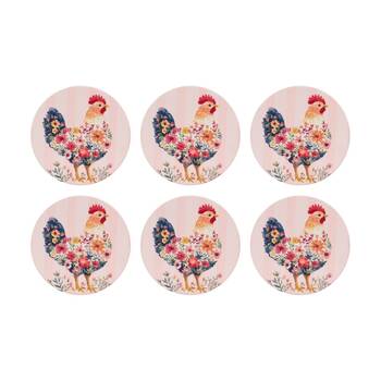 6PK Cottage Grove Hen Ceramic Coaster Embossed Design Cork Back Pink 11cm