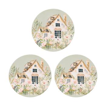 3PK Cottage Grove Cottage-Ceramic Coaster Embossed Cork Back Green 11cm