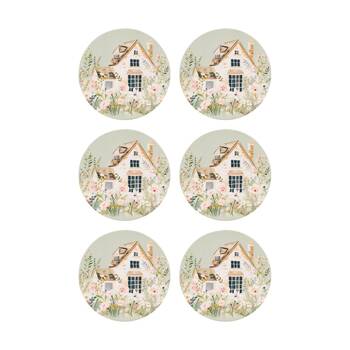 6PK Cottage Grove Cottage-Ceramic Coaster Embossed Cork Back Green 11cm