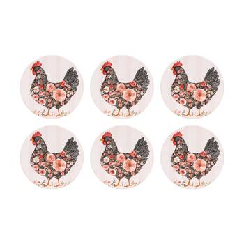 6PK Cottage Grove Dark Hen Ceramic Coaster Embossed Design Cork Back 11cm