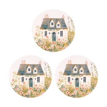 3PK Cottage Grove Light Ceramic Coaster Embossed Design Cork Back 11cm
