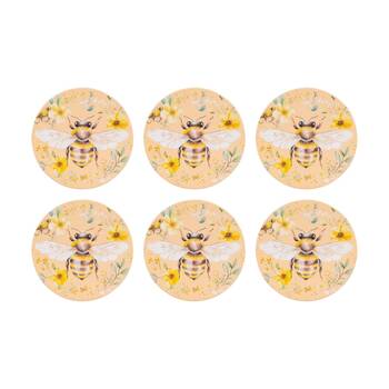 6PK Cottage Grove Bee Ceramic Coaster Embossed Design Cork Yellow 11cm