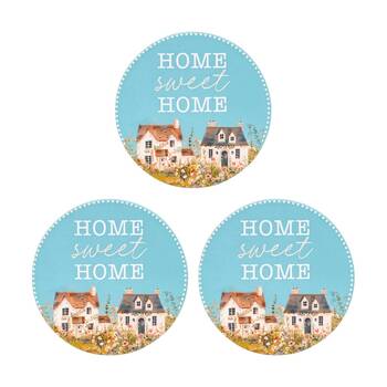 3PK Cottage Grove Home-Sweet-Home Ceramic Coaster Embossed Cork 11cm