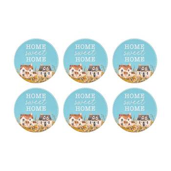 6PK Cottage Grove Home-Sweet-Home Ceramic Coaster Embossed Cork 11cm