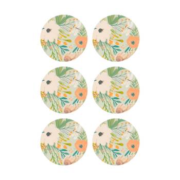 6PK Cottage Grove Floral Ceramic Coaster Embossed Cork Backing 11cm