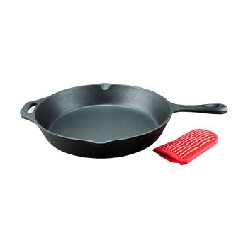 2pc G&S Cast Iron Pre-Seasoned Frypan With Mitt Durable Cookware Set 33cm