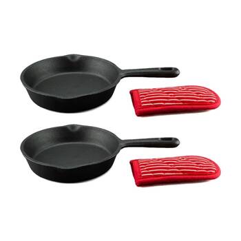 2x 2pc G&S Cast Iron Pre-Seasoned Frypan With Mitt Durable Cookware Set 19.5cm