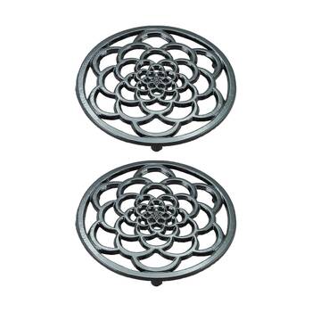 2PK G&S Cast Iron Enamelled Round Trivet Durable Heat Protector Black 18cm