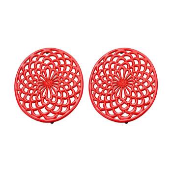 2PK G&S Cast Iron Enamelled Oval Trivet Durable Heat Protector Red 25x20cm