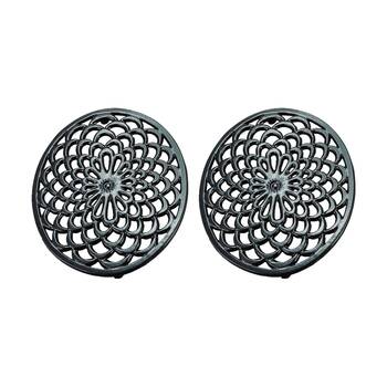 2PK G&S Cast Iron Enamelled Oval Trivet Durable Heat Protector Black 25x20cm