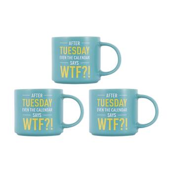 3PK Cheeky Mugs WTF Ceramic Mug Microwave Dishwasher Safe Aqua 390ml