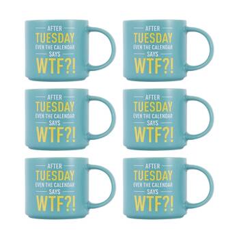 6PK Cheeky Mugs WTF Ceramic Mug Microwave Dishwasher Safe Aqua 390ml