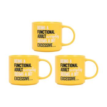 3PK Cheeky Mugs Functional Mug Ceramic Microwave Safe Yellow 390ml