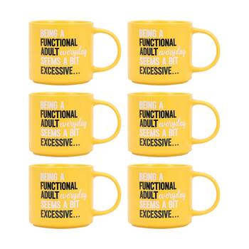 6PK Cheeky Mugs Functional Mug Ceramic Microwave Safe Yellow 390ml