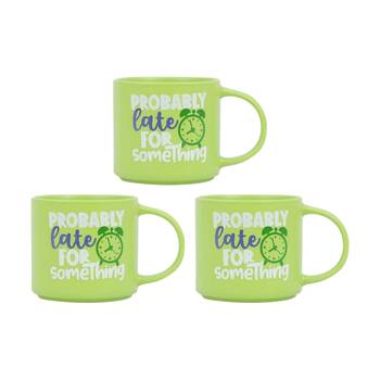 3PK Cheeky Mugs Late Ceramic Mug Microwave Dishwasher Safe Green 390ml