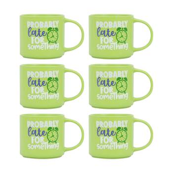 6PK Cheeky Mugs Late Ceramic Mug Microwave Dishwasher Safe Green 390ml