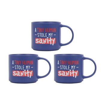 3PK Cheeky Mugs Sanity Mug Ceramic Dishwasher Safe Dark Blue 390ml