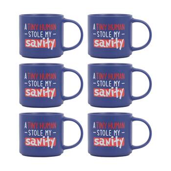 6PK Cheeky Mugs Sanity Mug Ceramic Dishwasher Safe Dark Blue 390ml