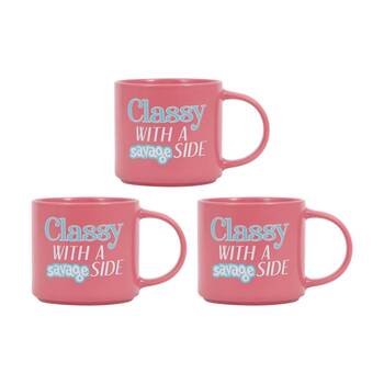 3PK Cheeky Mugs Classy Savage Ceramic Mug Dishwasher Safe Pink 390ml