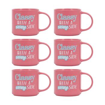 6PK Cheeky Mugs Classy Savage Ceramic Mug Dishwasher Safe Pink 390ml