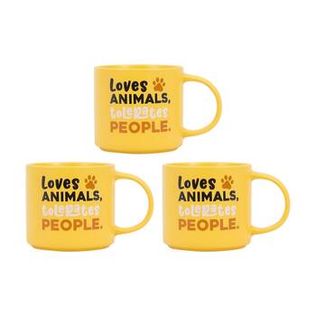 3PK Cheeky Mugs Loves Animals Ceramic Mug Dishwasher Safe Yellow 390ml