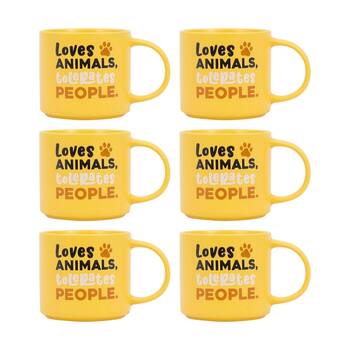 6PK Cheeky Mugs Loves Animals Ceramic Mug Dishwasher Safe Yellow 390ml