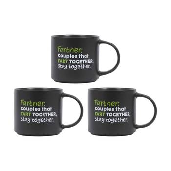 3PK Cheeky Mugs Fart Ceramic Mug Microwave Dishwasher Safe Black 390ml