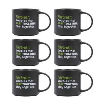 6PK Cheeky Mugs Fart Ceramic Mug Microwave Dishwasher Safe Black 390ml