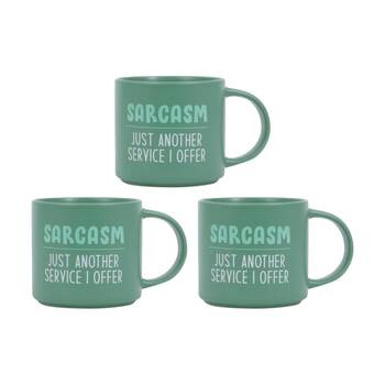 3PK Cheeky Mugs Sarcasm Ceramic Mug Microwave Dishwasher Safe Green 390ml