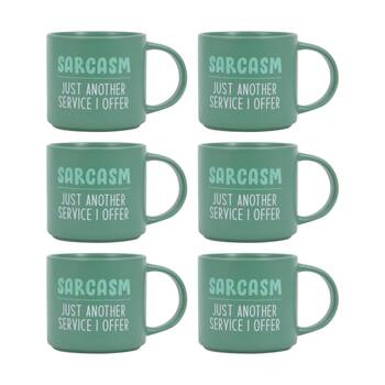 6PK Cheeky Mugs Sarcasm Ceramic Mug Microwave Dishwasher Safe Green 390ml