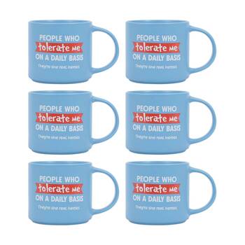 6PK Cheeky Mugs Tolerate Ceramic Mug Microwave Dishwasher Safe Blue 390ml
