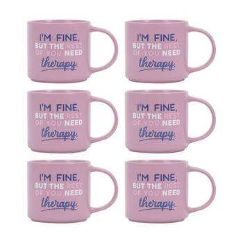 6PK Cheeky Mugs Therapy Ceramic Mug Microwave Dishwasher Safe Purple 390ml