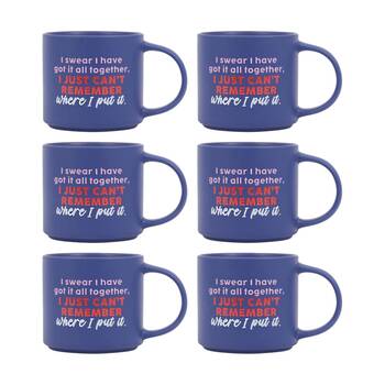 6PK Cheeky Mugs Remember Ceramic Mug Dishwasher Safe Dark Blue 390ml