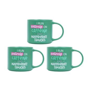 3PK Cheeky Mugs Caffeine Ceramic Mug Dishwasher Safe Green 390ml