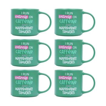 6PK Cheeky Mugs Caffeine Ceramic Mug Dishwasher Safe Green 390ml