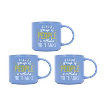 3PK Cheeky Mugs No Thanks Ceramic Mug Dishwasher Safe Blue 390ml
