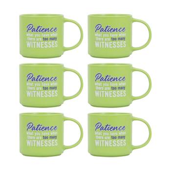 6PK Cheeky Mugs Patience Ceramic Mug Dishwasher Safe Green 390ml