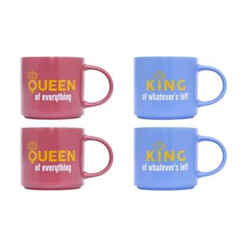2x 2pc Cheeky Mugs King & Queen Ceramic Mug Set Pink Blue Yellow 390ml