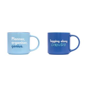 2pc Cheeky Mugs Confused Planner Ceramic Mug Set Teal Blue 390ml