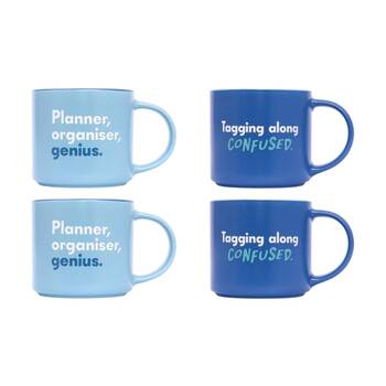 2x 2pc Cheeky Mugs Confused Planner Ceramic Mug Set Teal Blue 390ml