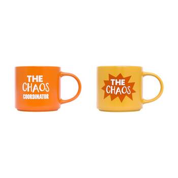 2pc Cheeky Mugs Chaos Coordinator Ceramic Mug Set Orange Yellow 390ml