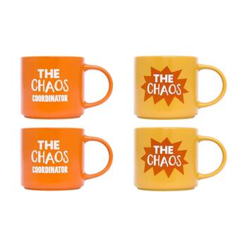 2x 2pc Cheeky Mugs Chaos Coordinator Ceramic Mug Set Orange Yellow 390ml