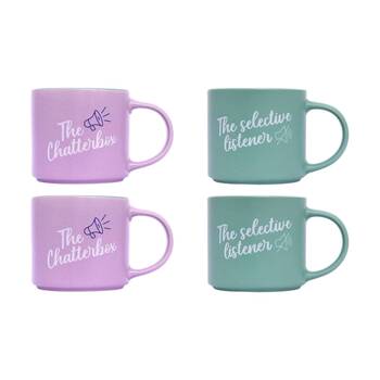 2x 2pc Cheeky Mugs Chatterbox Ceramic Mug Set Purple Blue 390ml